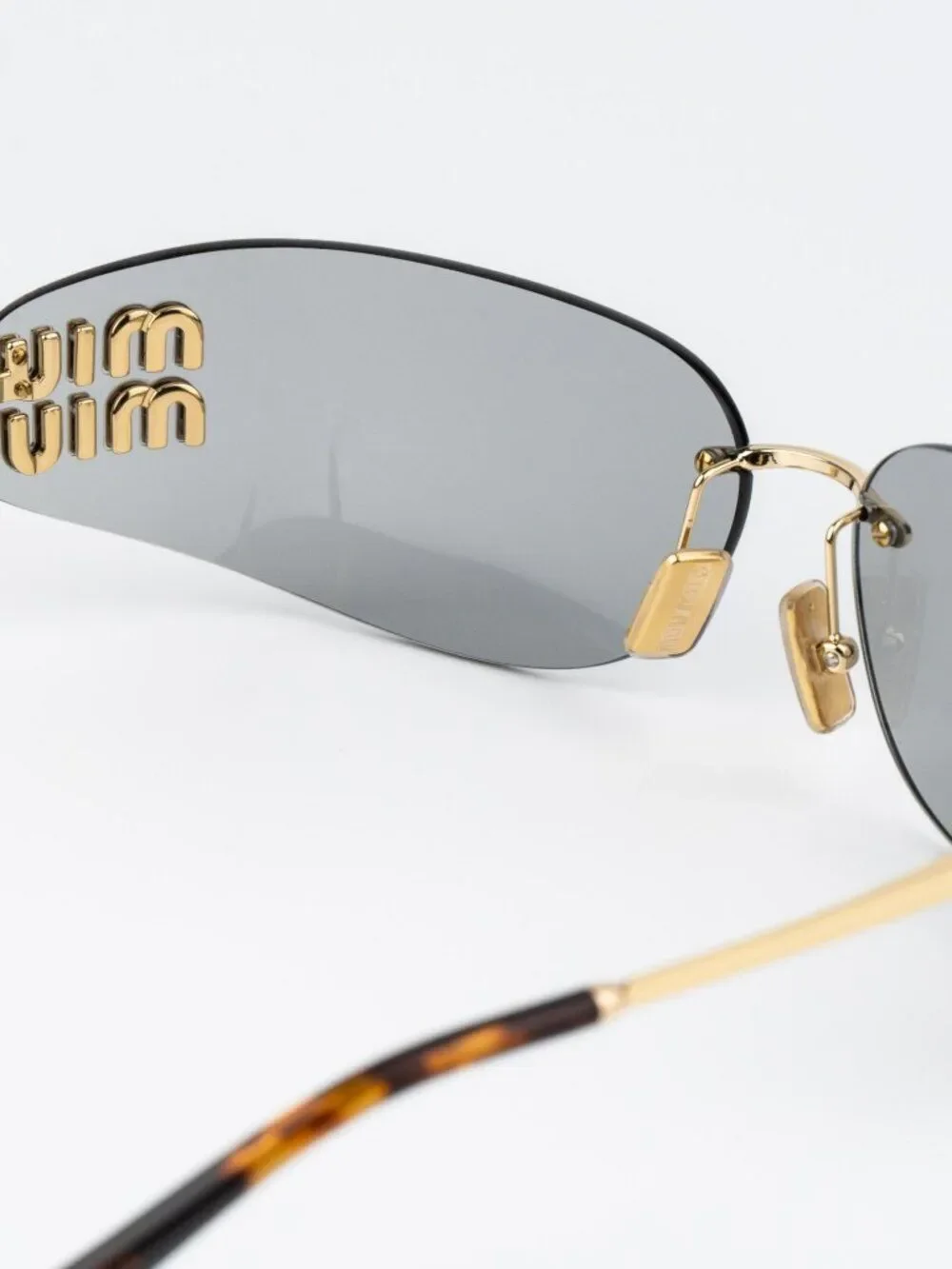 Miu Miu Women Sunglasses Gold Grey Rectangle Rimless MUA51S 5AK50K NEW AUTHENTIC